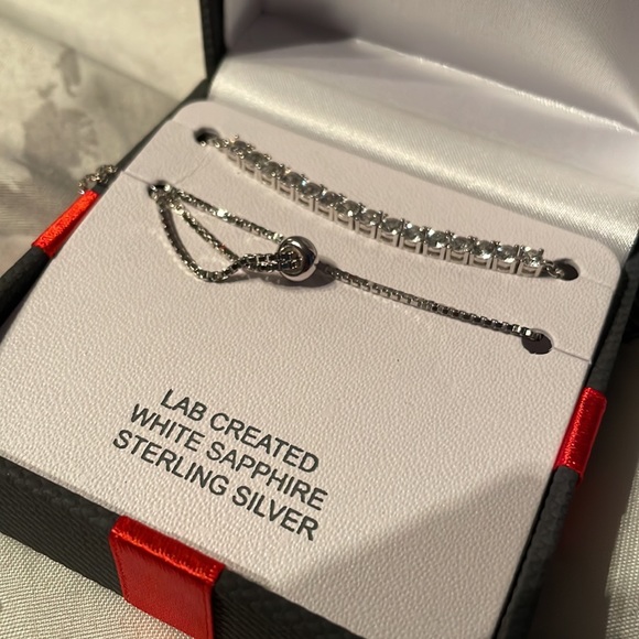 Adjustable lab created white sapphire sterling silver bracelet - Picture 2 of 6
